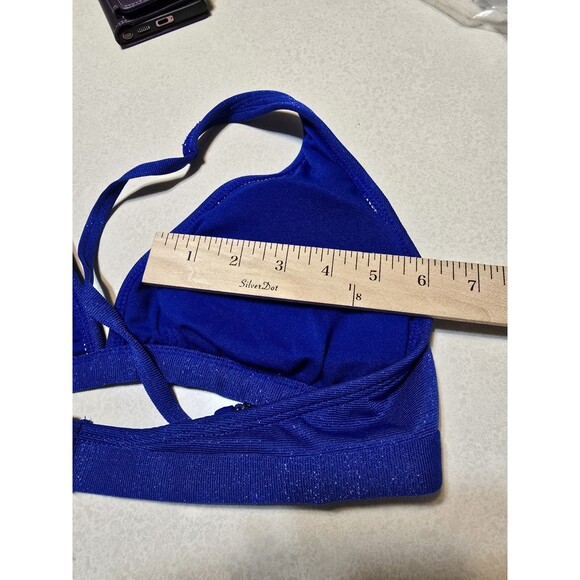 Xhilaration Women's Juniors' Swim Metallic Bralette Bikini Top, Blue Adjustable - Picture 15 of 16